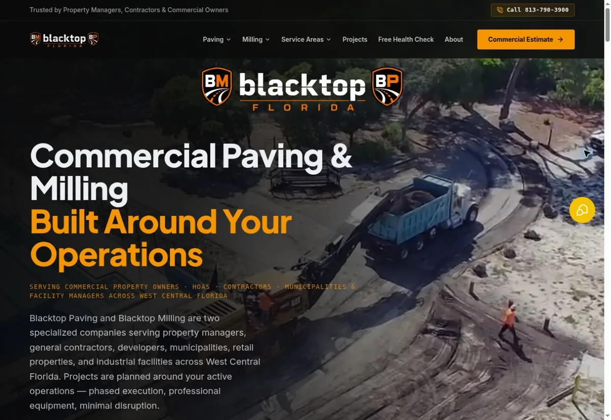 Blacktop Florida website homepage, captured October 2026